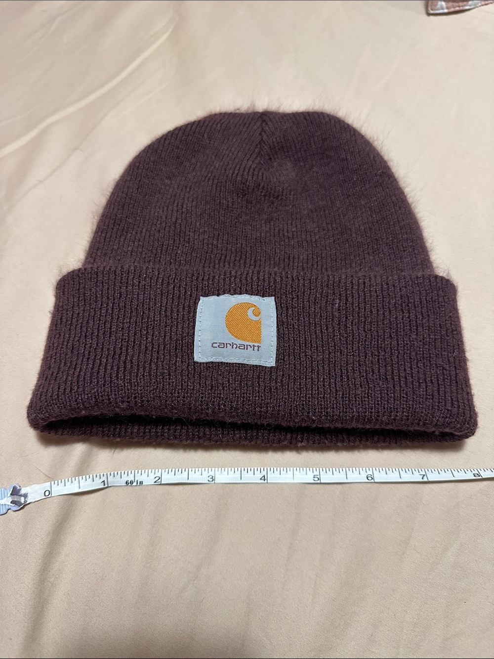 Carhartt Brown Knit Cuffed Beanie with Logo Patch